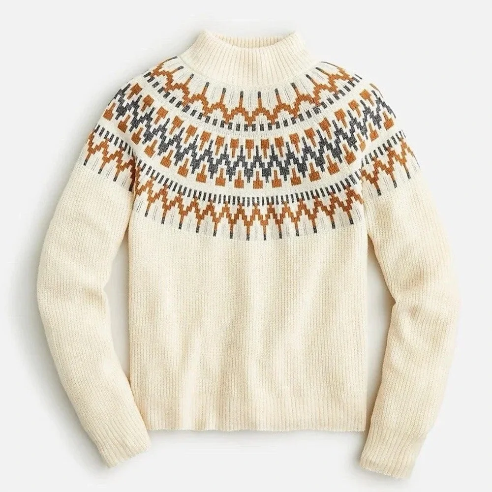 J.Crew | Fair Isle Mockneck Pullover Sweater Small Cream BM179 Lambswool